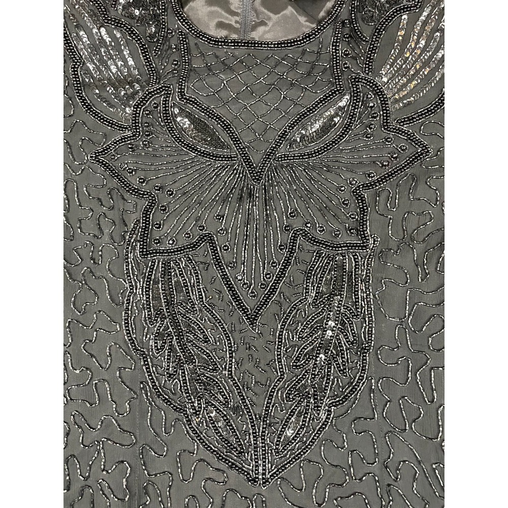 Adrianna Papell Evening Dress Womens Small Silk Bead Party Whimsigoth Fairy Goth - Picture 6 of 13